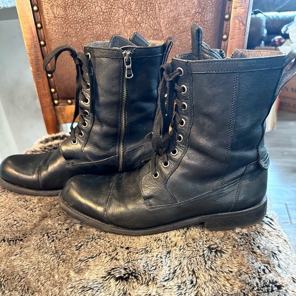John Varvatos Fleetwood Black Leather Lace Up Combat Boots, Size 10 - Picture 9 of 12